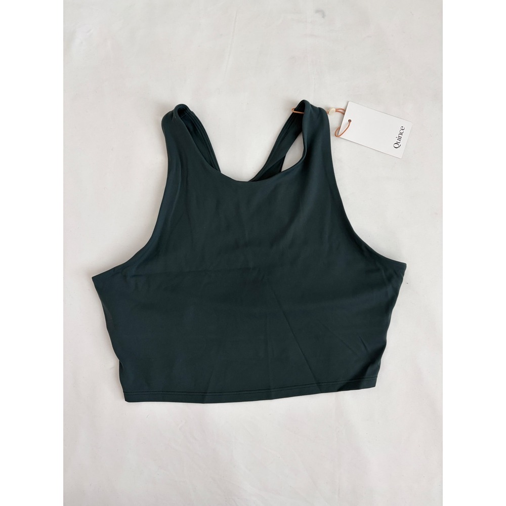 Quince Ultra-Soft Performance High Neck Crop Tank Forest Green Size M NEW